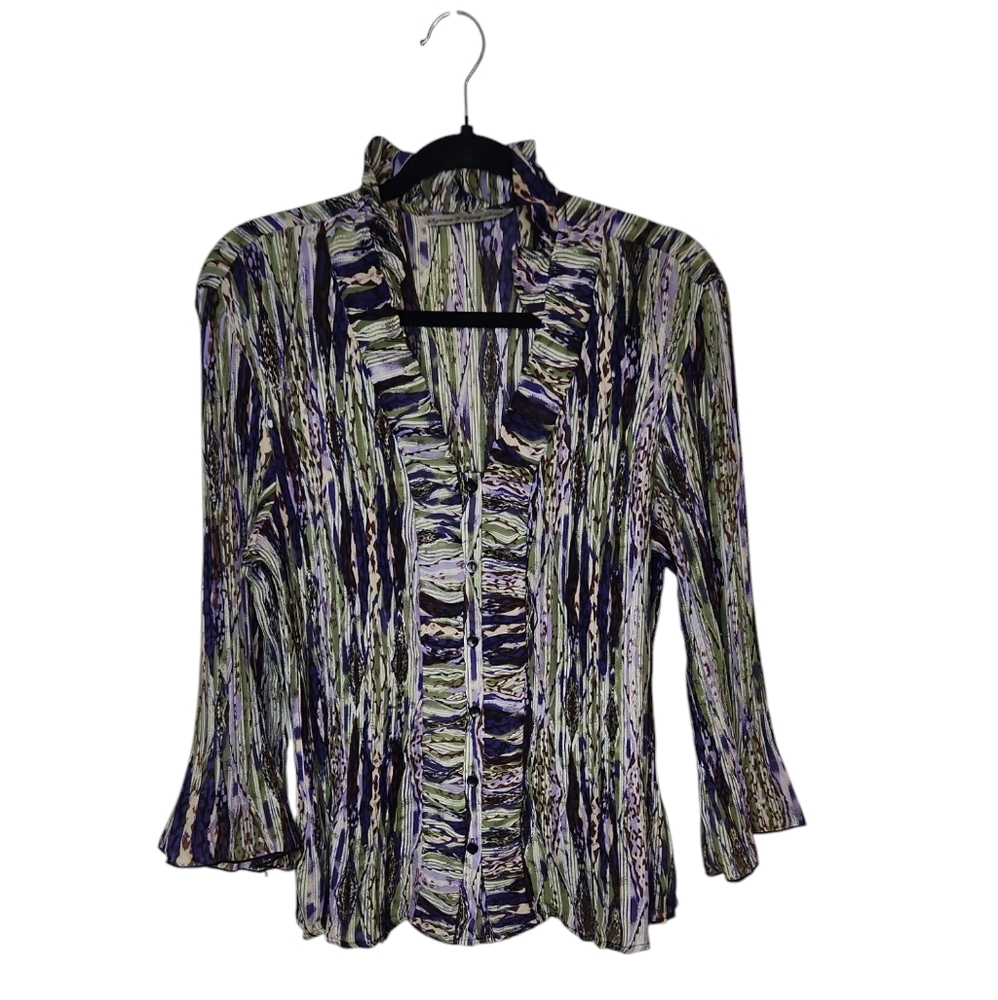 Signature By Larry Levine Women's Multicolor Accordian Ruffled Blouse Size XL
